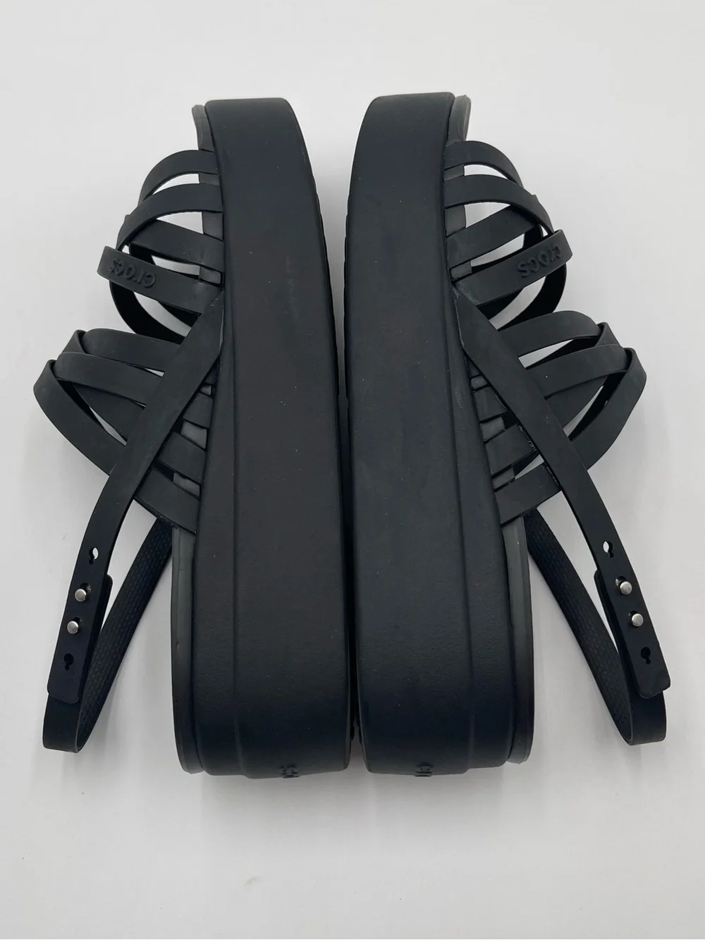 Crocs Womens Brooklyn Strappy Low Wedge Platform Sandals Size 9 Black Chunky